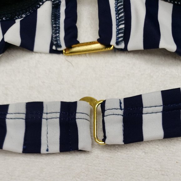 new L Women's Swimsuit Bikini Top Marilyn Monroe Navy & White Polka PinUp Retro - Picture 10 of 11